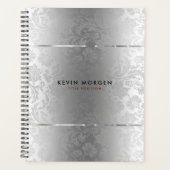 Klein metalen roestvrij staal en grijze Damasjes Planner (Voorkant)