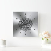 Klein metallisch roestvrij staal en zwart Mandala Vierkante Klok (Huis)