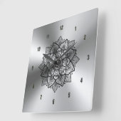 Klein metallisch roestvrij staal en zwart Mandala Vierkante Klok (Hoek)