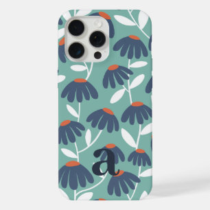 Klein Monogram Letter Blauw & Rood Bloemmotief iPhone 15 Pro Max Case