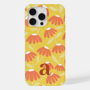 Klein Monogram Letter Geel/Oranje Bloemmotief iPhone 15 Pro Max Case