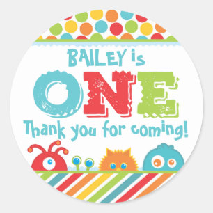 Klein monster 1e verjaardag eerst ronde sticker