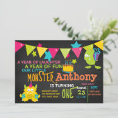 Klein monster Draaien Een Verjaardag Uitnodiging (Staand voorkant)