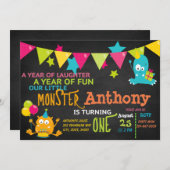 Klein monster Draaien Een Verjaardag Uitnodiging (Voorkant / Achterkant)