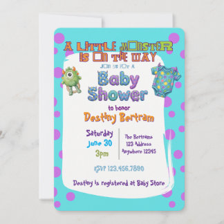 Klein Monster op Komst, Blauw Paarse Baby Shower Kaart