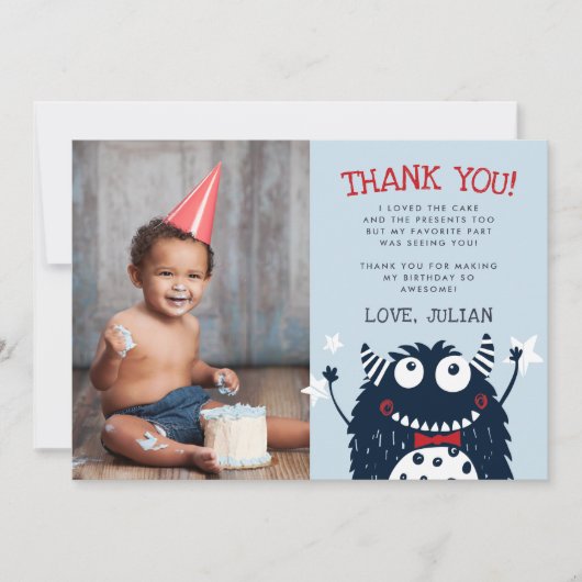 Klein Monster | Platte Dankjewelfoto kaart (Voorkant)
