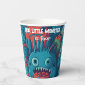 Klein monster verjaardag feestje blauw rood papieren bekers (Achterkant)