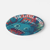 Klein monster verjaardag feestje blauw rood papieren bordje (Gekanteld)