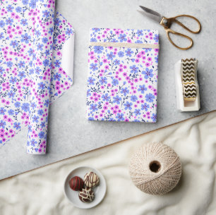 Klein mooi wit blauw roze bloempatroon cadeaupapier