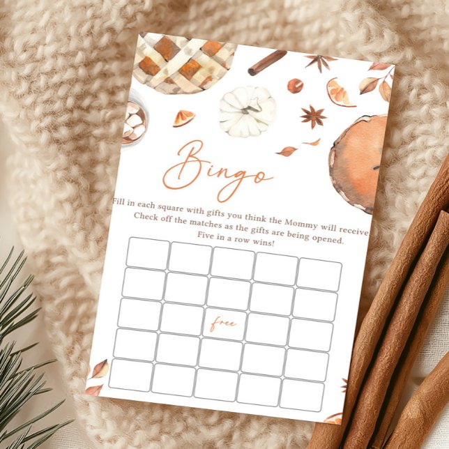Klein Mopje Herfst Pompoen Bingo Spel (Pumpkin Pie Baby Shower Bingo Game)