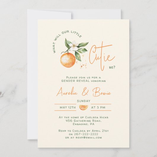 Klein Moppie Citrus Geslacht Onthulling Baby Showe Kaart (Voorkant)