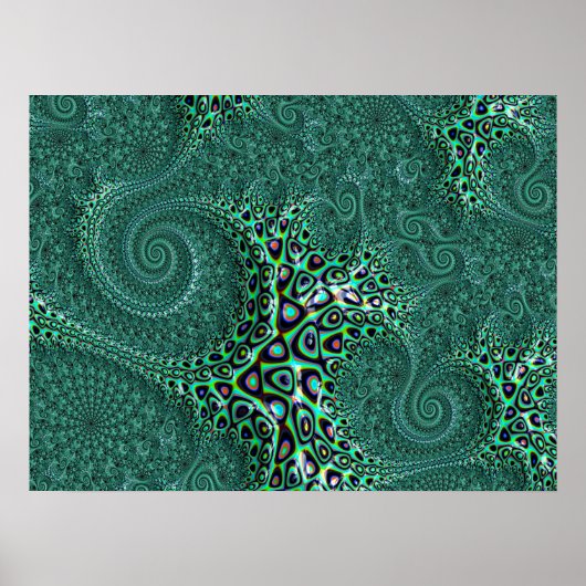 Klein natte Blauwgroen gepotte octopus fractale ku Poster (Voorkant)