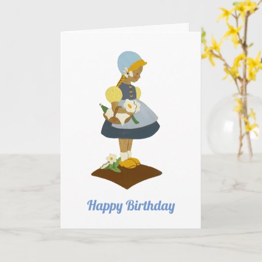 Klein Nederlands meisje met Klompen Kaart (Gele Bloem)