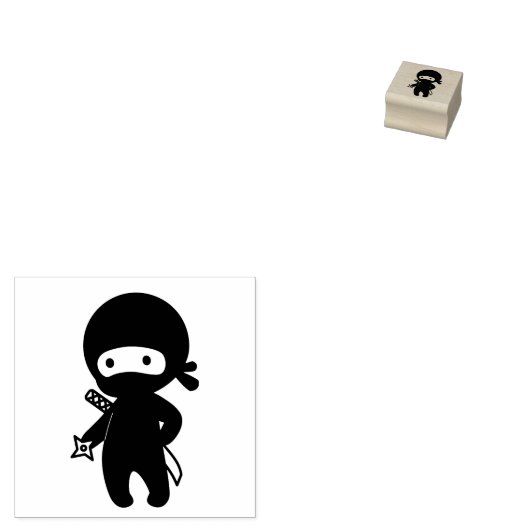 Klein Ninja Holding Gooi Ster 1x1 Rubberstempel (Gestempeld)