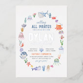 Klein onder het Zee Ocean Boys Pirate Birthday Folie Uitnodiging (Voorkant)