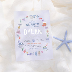 Klein onder het Zee Ocean Boys Pirate Birthday Folie Uitnodiging