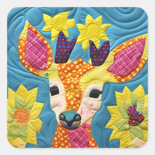 Klein ontwerp, zoals een klein deer quilt vierkante sticker (Voorkant)