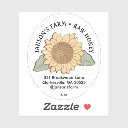 Klein Ovaal Honey Label met Zonnebloem (Vel)