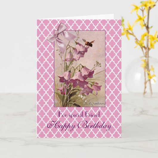 Klein Paarse Bellflower Campanula Vriendelijke Ver Kaart (Gele Bloem)