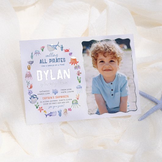Klein piraat onder het Zee jongens Foto 's avonds Folie Uitnodiging