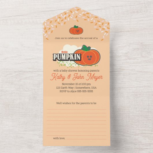 Klein pompoen Baby shower Alles in een All In One Uitnodiging (Binnen)