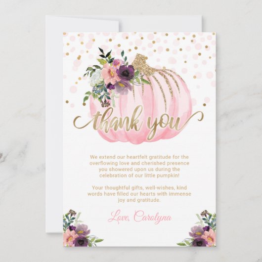 Klein pompoen Baby shower dank u kaart 5x7 (Voorkant)