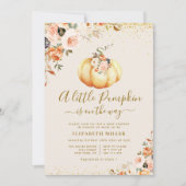 Klein pompoengoud en blush floral baby shower kaart (Voorkant)