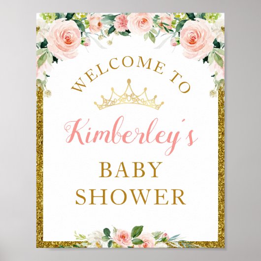 klein prinses floral baby shower welkomstteken poster (Voorkant)
