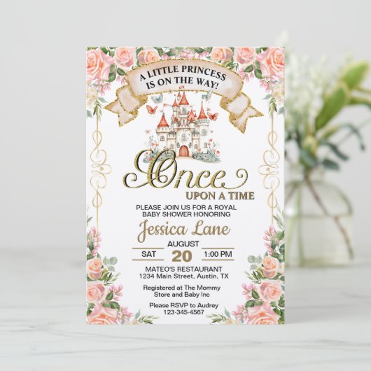 Klein Prinses Sprookjes Kasteel Meisje Baby Shower Kaart (Staand voorkant)