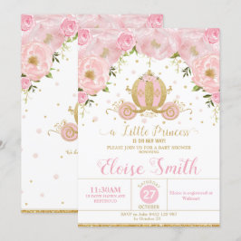 Klein Prinsesje Baby Shower Carriage Roze Bloemen Kaart