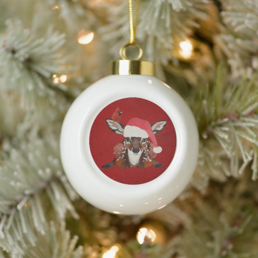 KLEIN REE & KARDINAAL KERAMISCHE BAL ORNAMENT (Boom)