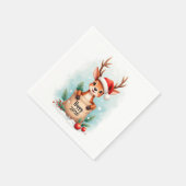 Klein rendier met een kerstmuts Gelukkig Nieuwjaar Servet (Hoek)