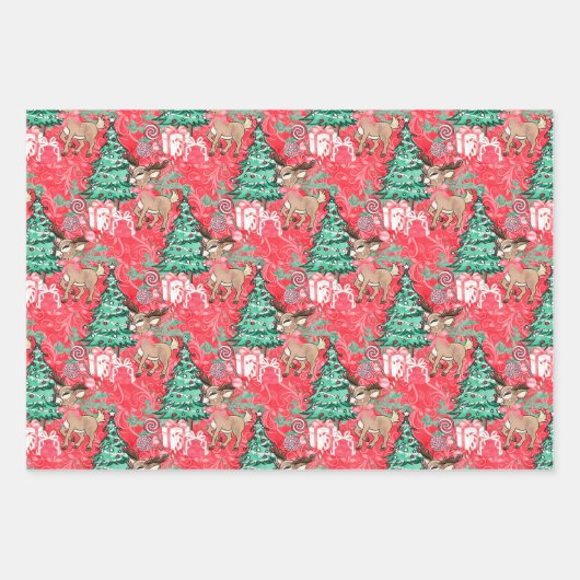 Klein rendier met kerstboompapier inpakpapier vel (Voorkant 2)