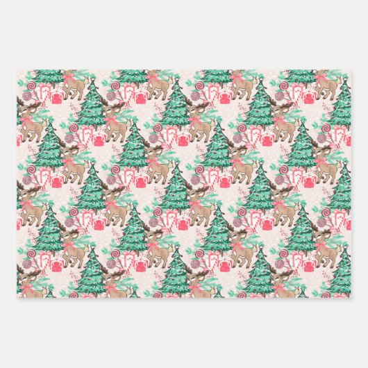 Klein rendier met kerstboompapier inpakpapier vel (Voorkant)