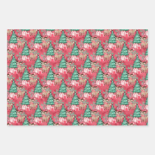 Klein rendier met kerstboompapier inpakpapier vel (Voorkant 3)