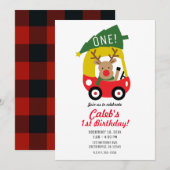 Klein rendier rode auto kerstboom kinderfeestje kaart (Voorkant / Achterkant)