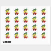 Klein Rendier Rode Auto Kerstboom Kinderfeestje Ronde Sticker (Vel)