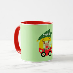 Klein rendier rood autootje & kerstboom kinderen s mok