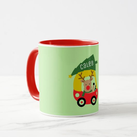 Klein rendier rood autootje & kerstboom kinderen s mok (Voorkant links)