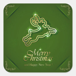 Klein rendiertje op ornamental Green Background Vierkante Sticker