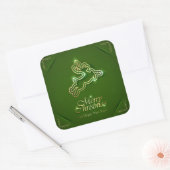 Klein rendiertje op ornamental Green Background Vierkante Sticker (Envelop)