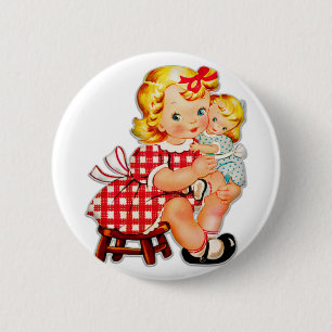 Klein retro vintage meisje pop kind ronde button 5,7 cm