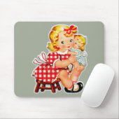 Klein retro vintage poppenmeisje kind muismat (Met muis)