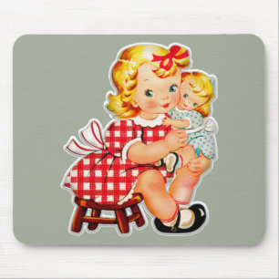 Klein retro vintage poppenmeisje kind muismat