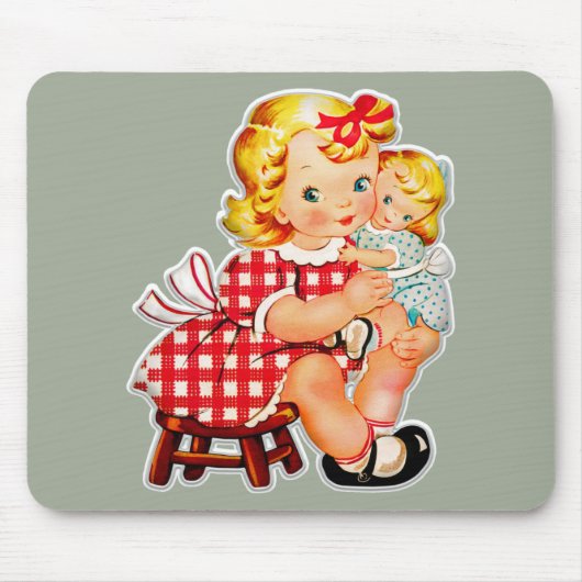 Klein retro vintage poppenmeisje kind muismat (Voorkant)