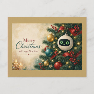 Klein robotornament in de kerstboom kaart