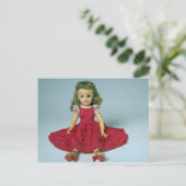 Klein rode poppenpop briefkaart (Staand voorkant)
