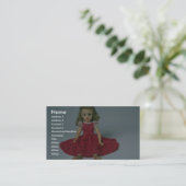 Klein rode poppenpop visitekaartje (Staand voorkant)