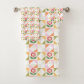 Klein rood bloem quiltblok bad handdoek (Insitu)