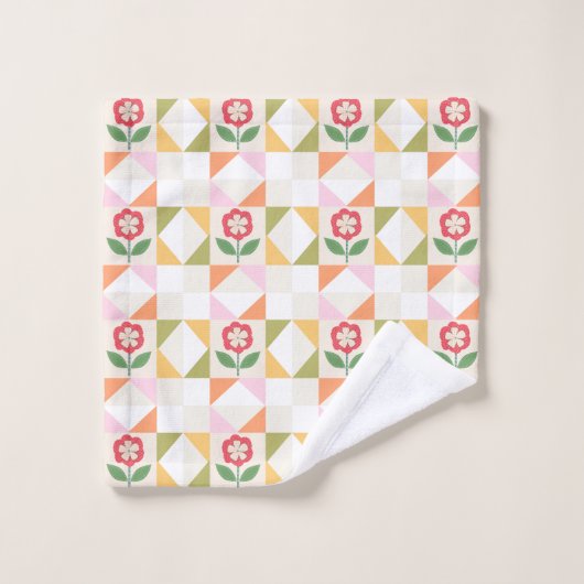Klein rood bloem quiltblok bad handdoek (Wasdoekje)